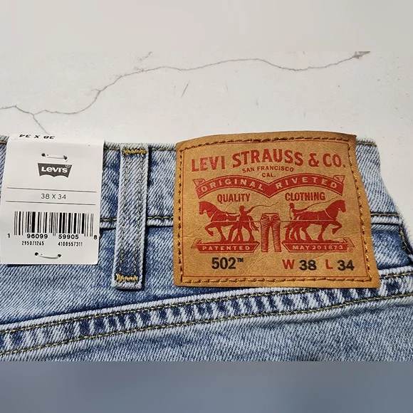Levi's 502 Taper Stretch Blue Jeans Men's Size 38x34 - Picture 3 of 6